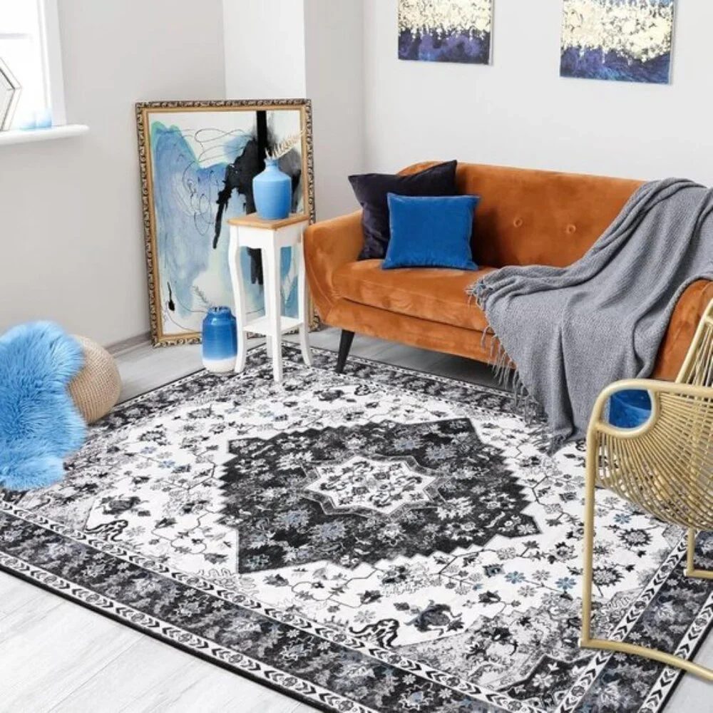 New 4x6 Vintage Area Rug, Washable Non-Slip Low Pile Carpet for Home & Office